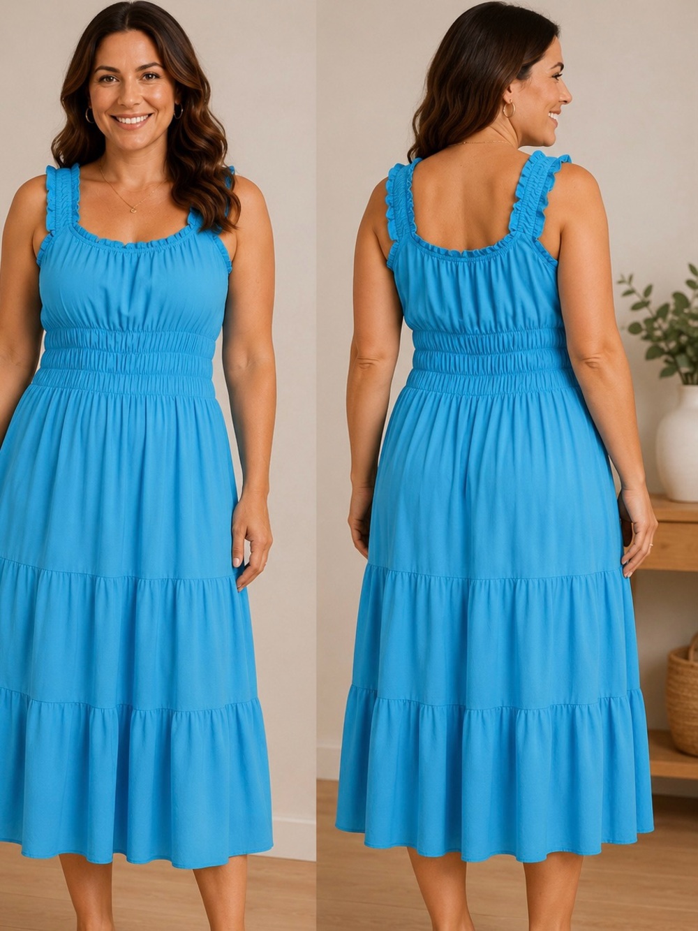 Blue Smocked Tiered Sundress - Women